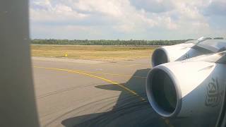 Take Off From Milano Malpensa MXP To New York JFK With Airbus A380800 Emirates [upl. by Nahtnanhoj]