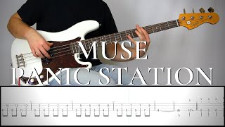 MUSE  PANIC STATION  Bass Cover Tutorial FREE TAB [upl. by Cacilia]