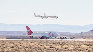 Virgin Galactic White Knight Two Carrier Aircraft Lands at Mojave Air amp Spaceport  Tower Audio [upl. by Ibrek960]