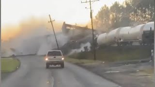 Caught on camera Train derailment in Southeast Texas [upl. by Terrej]