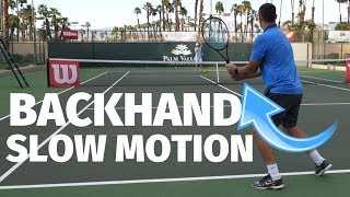 Tennis Backhand Slow Motion  Two Handed Backhand [upl. by Eatnuhs291]