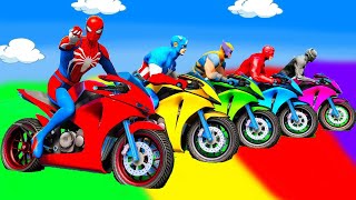 الأبطال الخارقين على القضبان دوامة قمع جسر 🚴‍♂️ SPIDER MANon Motorcycle in Spiral Bridge Stunt Rid [upl. by Ennairda]