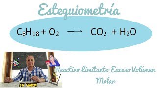 Estequiometría Combustión Completa del octano ReactLimitante Exceso y rendimiento [upl. by Selrac]