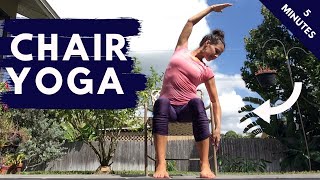 5 Minute Chair Yoga Stretch for Beginners  Quick amp Easy Follow Along Routine [upl. by Airdnaxela]