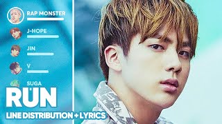 BTS  Run Line Distribution  Lyrics Color Coded PATREON REQUESTED [upl. by Ydnar]