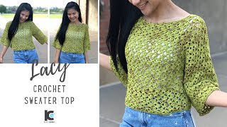 HOW TO CROCHET SWEATER TOP  Lacy Crochet Sweater Top  Free Pattern XSXXL [upl. by Byrne]