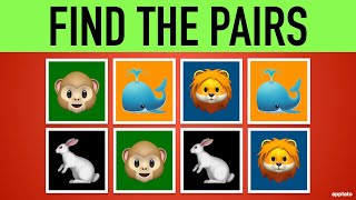 Memory Games 1  Find the Pair Game 8 Animal Pairs  Memorize and Match All 16 Animals Emoji [upl. by Latsyek]