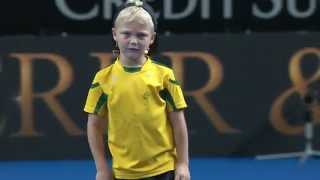 Cruz Hewitt Gets Roger Federer Warmed Up  Fast 4 Launch  Tennis Australia [upl. by Gualtiero401]