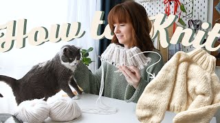 Knit a Cozy Sweater in One Piece  Beginner Friendly Knitting in the Round DIY Tutorial Part 1 [upl. by Gnidleif]