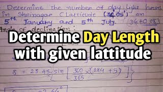 Determine Number of Day Light  REE  Declination Angle  Lattitude [upl. by Cindee361]