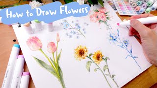 How To Draw Flowers Using Ohuhu Markers [upl. by Naida]