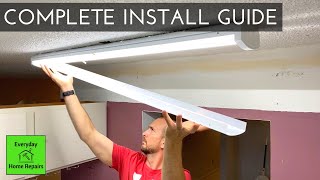 How To Install A New LED Kitchen Ceiling Light  4 Foot Flush Mount [upl. by Jeunesse]